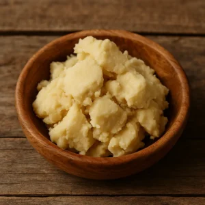 Unrefined Shea Butter melting on clean skin — simple natural skincare.