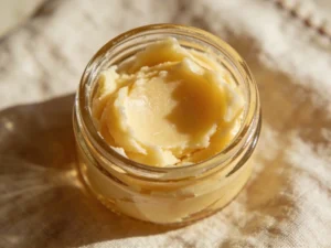 Jar of raw Shea Butter stored in a cool, dark place.