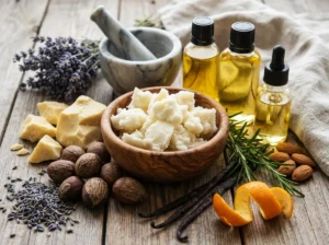 Applying raw Shea Butter to dry, irritated skin.