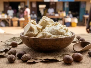 Applying raw Shea Butter to dry, sensitive skin.